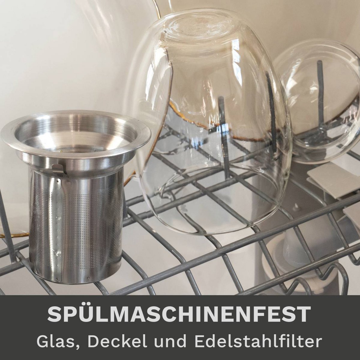 Theeglas 400ml dubbelwandig druppelvrij gieten met roestvrijstalen filter
