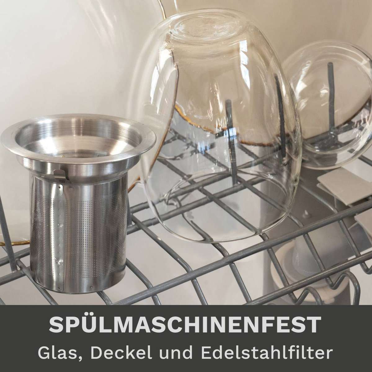 Theeglas 400ml dubbelwandig druppelvrij gieten met roestvrijstalen filter
