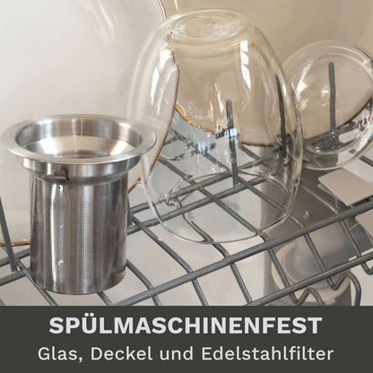 Theeglas 400ml dubbelwandig druppelvrij gieten met roestvrijstalen filter
