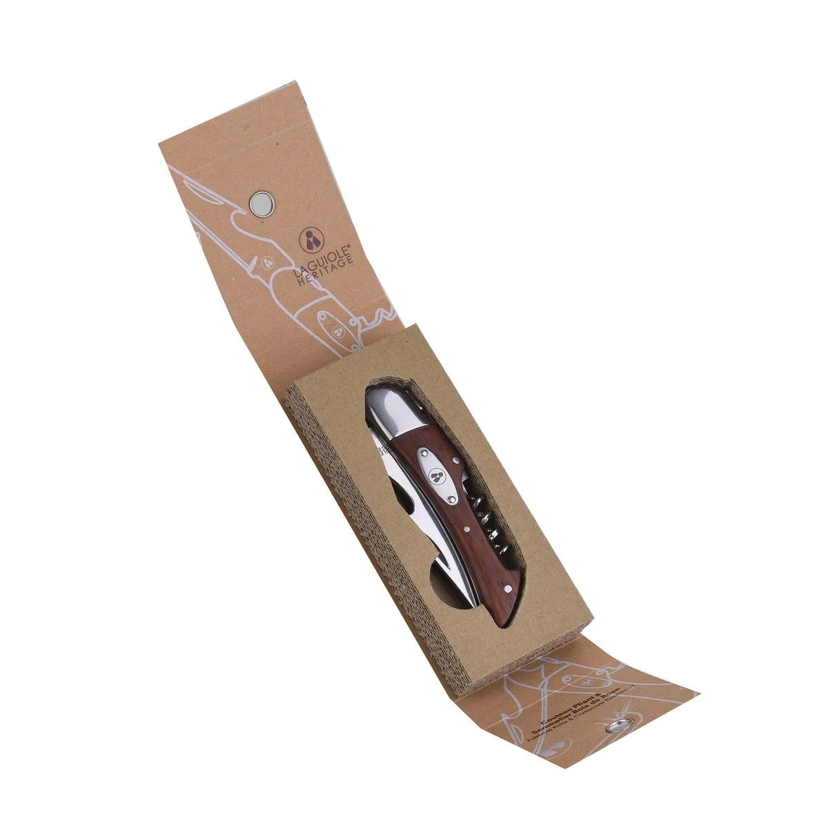 Laguiole Heritage sommeliermes 3-in-1 kurkentrekker in open verpakking RVS wijn accessoire
