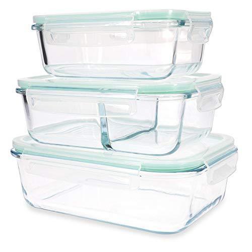 Voedselcontainer Glas Set Navaris | Luchtdicht Lekvrij | 3 Stuks - Dahomy.nl
