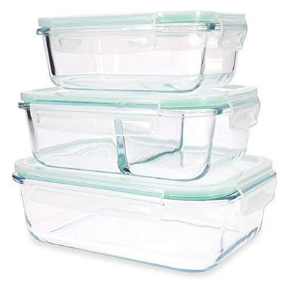 Voedselcontainer Glas Set Navaris | Luchtdicht Lekvrij | 3 Stuks - Dahomy.nl