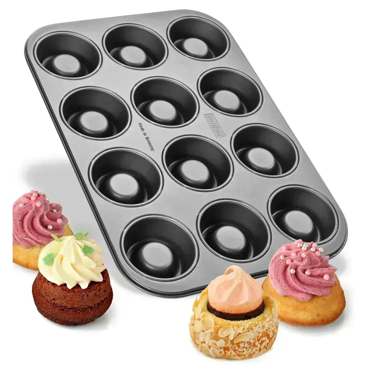 Bakvorm Rum Baba Zenker 12 Stuks | Mini Savarins | RVS Teflon - Dahomy