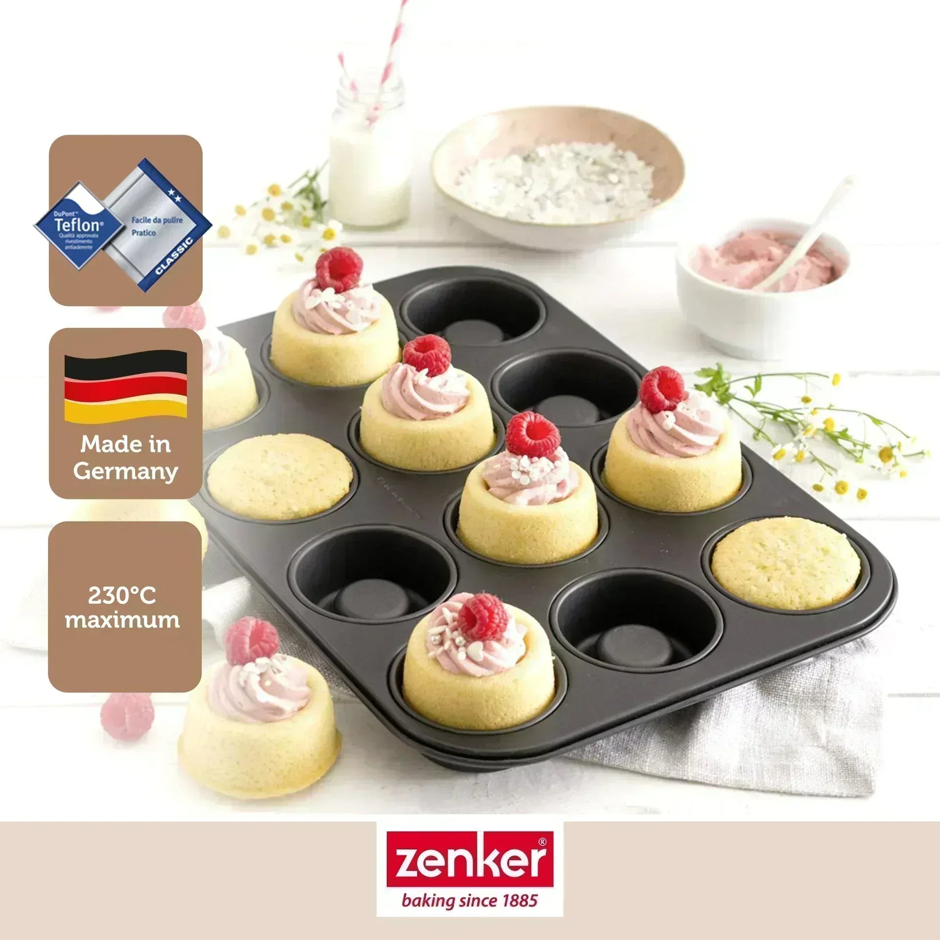 Bakvorm Rum Baba Zenker 12 Stuks | Mini Savarins | RVS Teflon - Dahomy