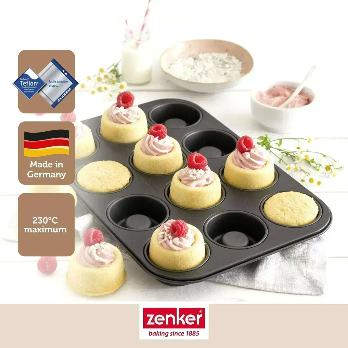 Bakvorm Rum Baba Zenker 12 Stuks | Mini Savarins | RVS Teflon - Dahomy.nl