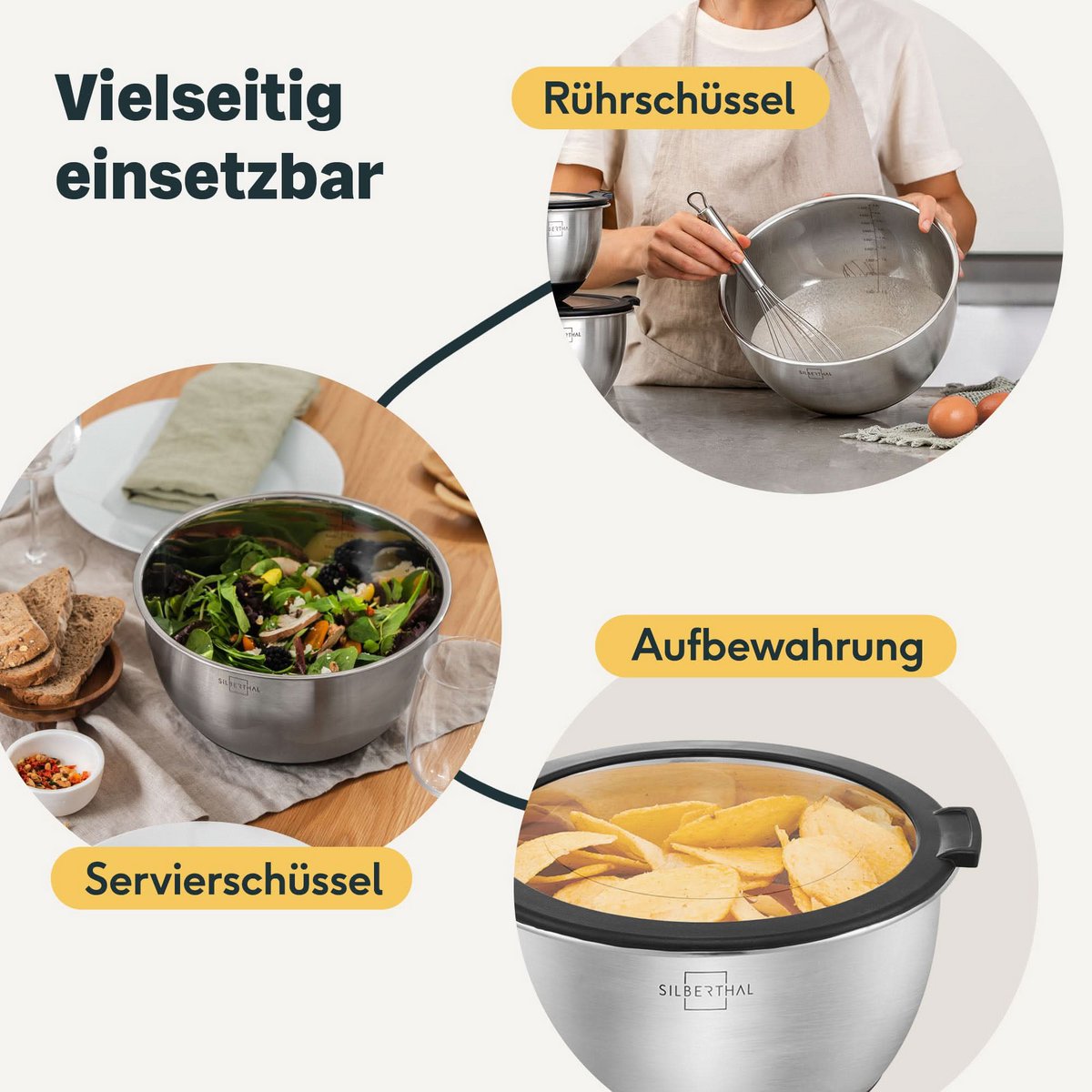 RVS mengkommen 3 stuks stapelbaar ruimtebesparend opbergen met deksels
