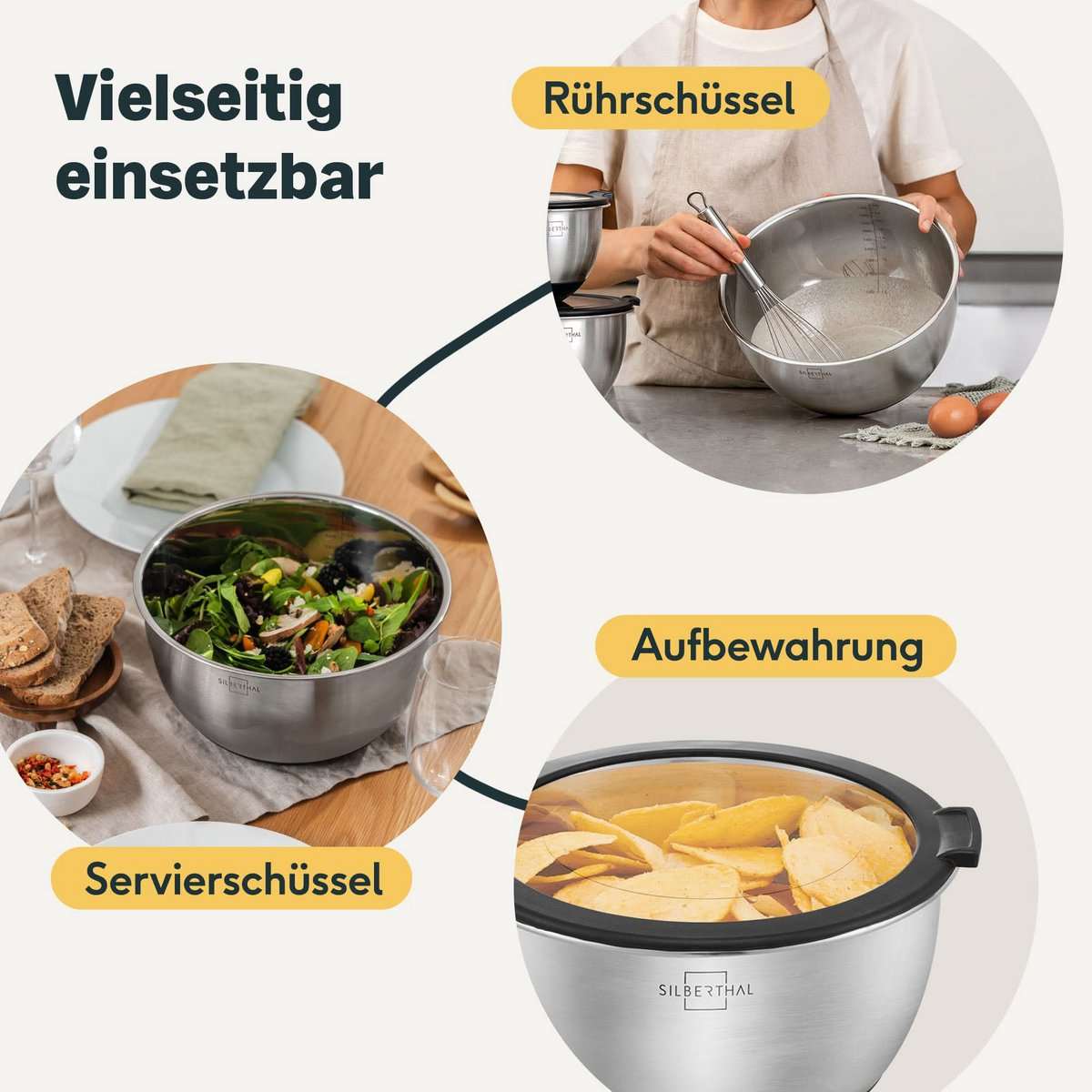 RVS mengkommen 3 stuks stapelbaar ruimtebesparend opbergen met deksels
