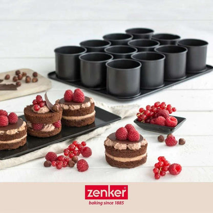 Bakplaat Mini Zenker 12 Ronde Vormpjes | Black Metallic | Uitneembaar - Dahomy