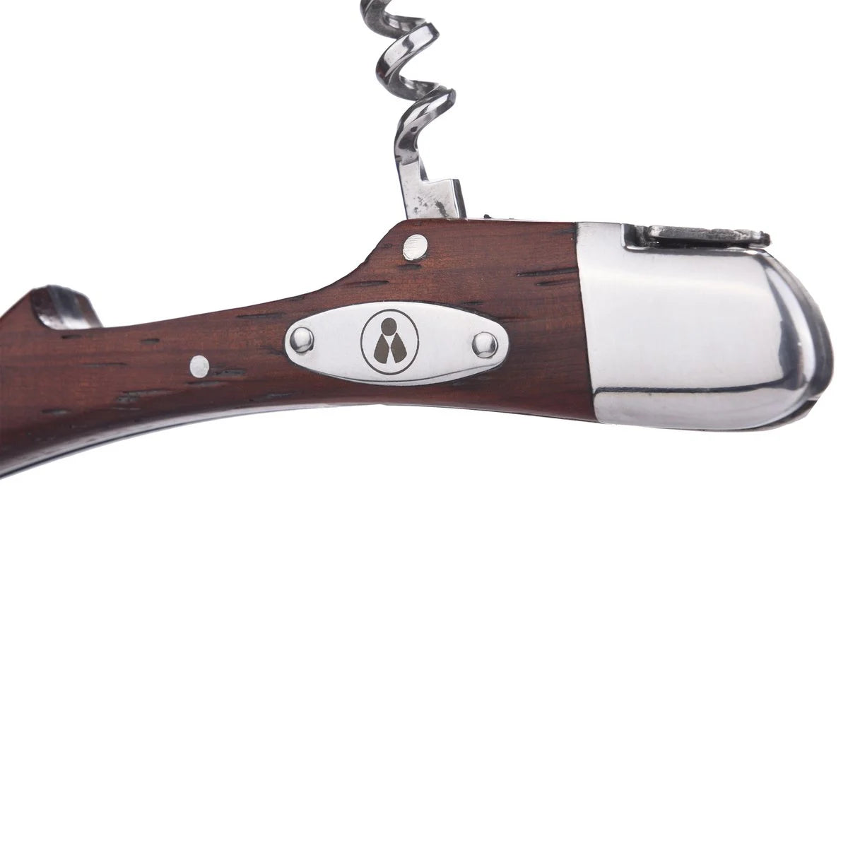 Detail RVS handvat Laguiole sommelier Heritage zakmes met bij-decoratie

