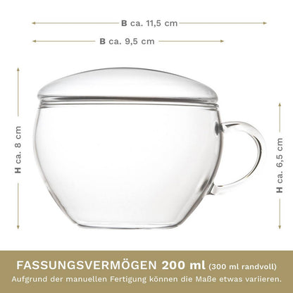 Creano Teelini theekop 200ml met transparant glas voor thee ritueel - afmetingen
