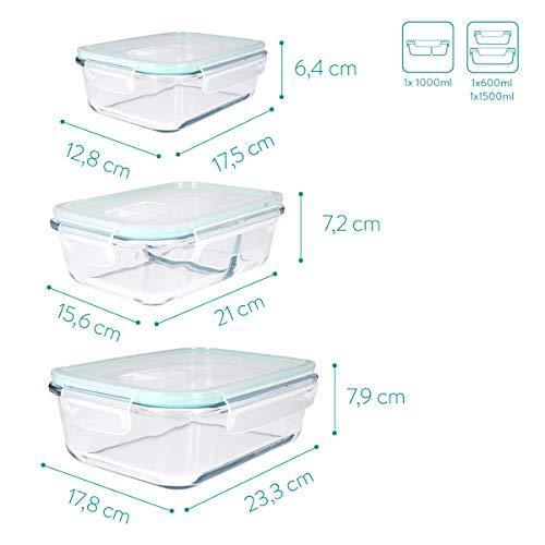 Voedselcontainer Glas Set Navaris | Luchtdicht Lekvrij | 3 Stuks - Dahomy.nl