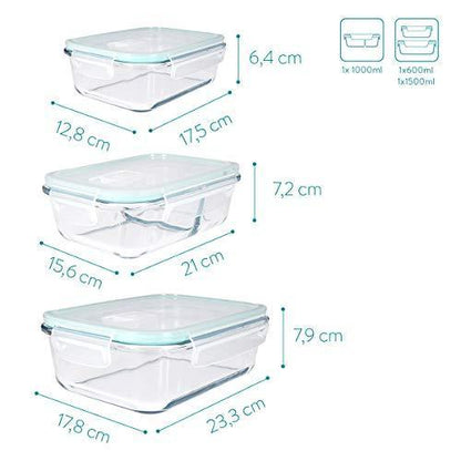 Voedselcontainer Glas Set Navaris | Luchtdicht Lekvrij | 3 Stuks - Dahomy.nl