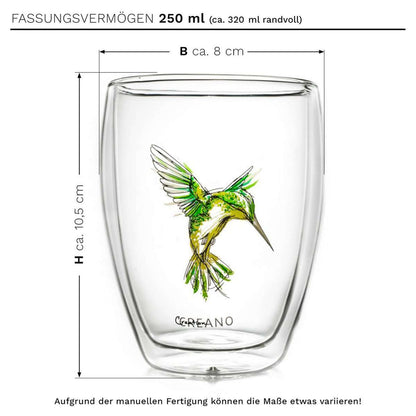 Creano Hummi thermoglas detail kolibriemotief in hittebestendig borosilicaatglas - afmetingen

