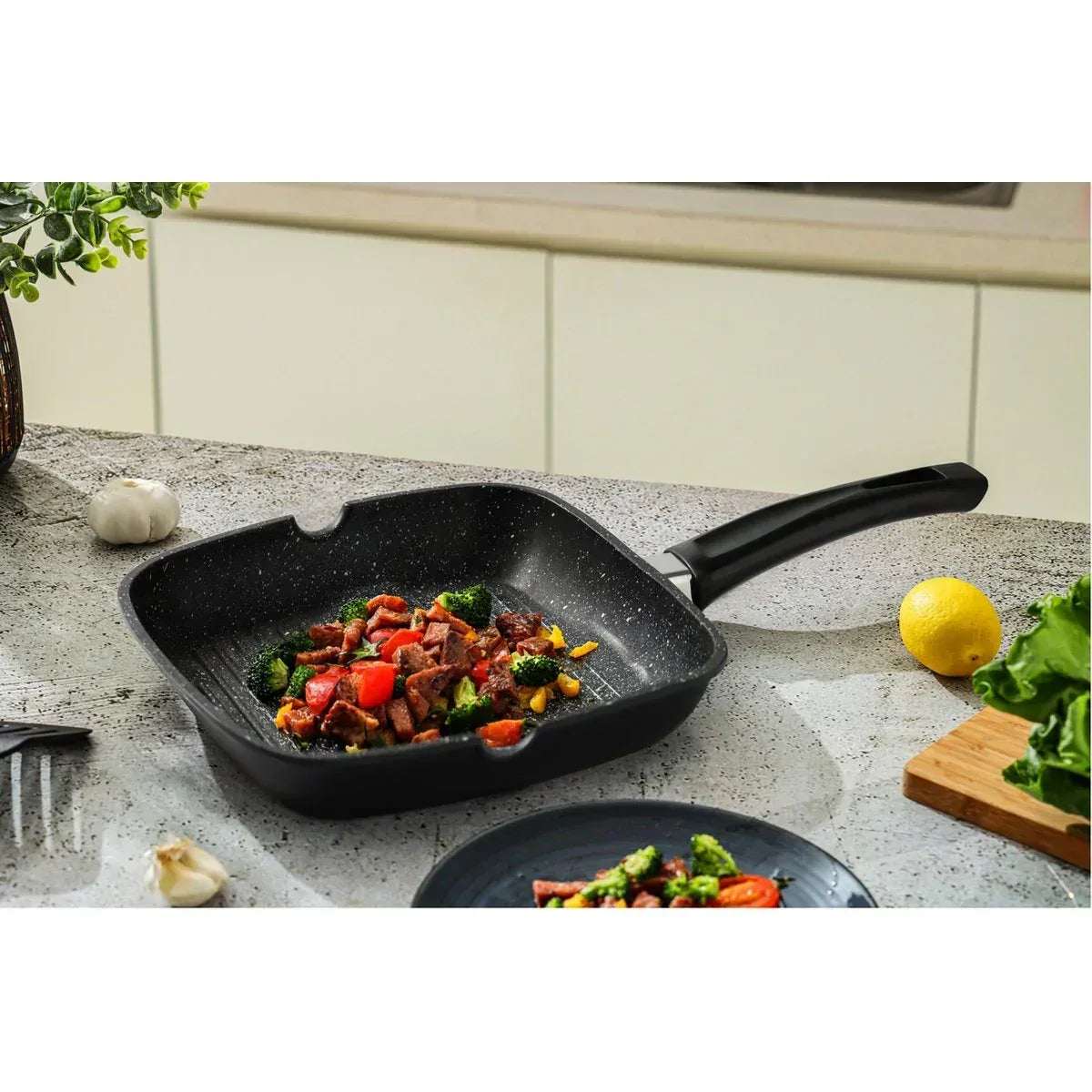 Grillpan Swiss Pro+ 28cm | Inductie Antiaanbak | Gezond Koken - Dahomy.nl