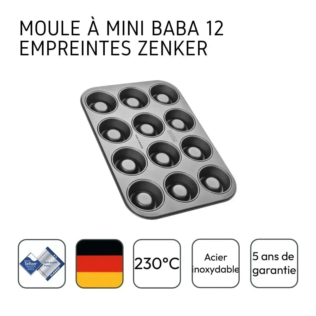 Bakvorm Rum Baba Zenker 12 Stuks | Mini Savarins | RVS Teflon - Dahomy