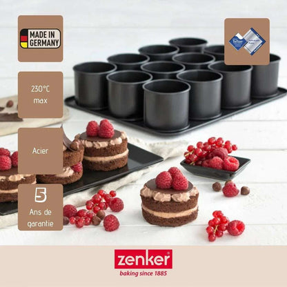 Bakplaat Mini Zenker 12 Ronde Vormpjes | Black Metallic | Uitneembaar - Dahomy