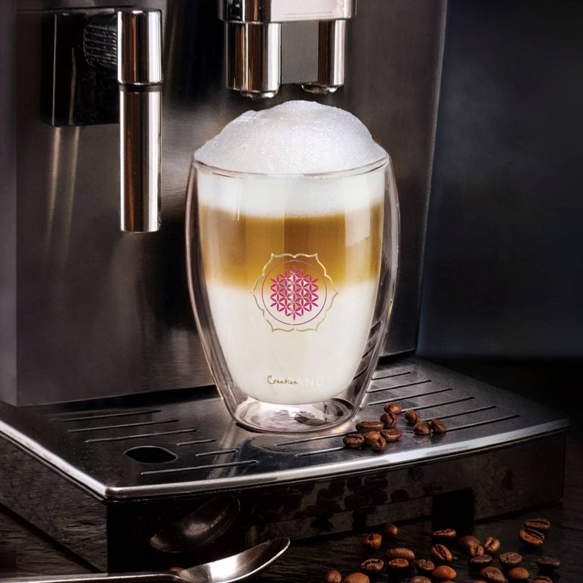 Flower of Life thermoglas 250ml Creano voor koffie thee cocktails
