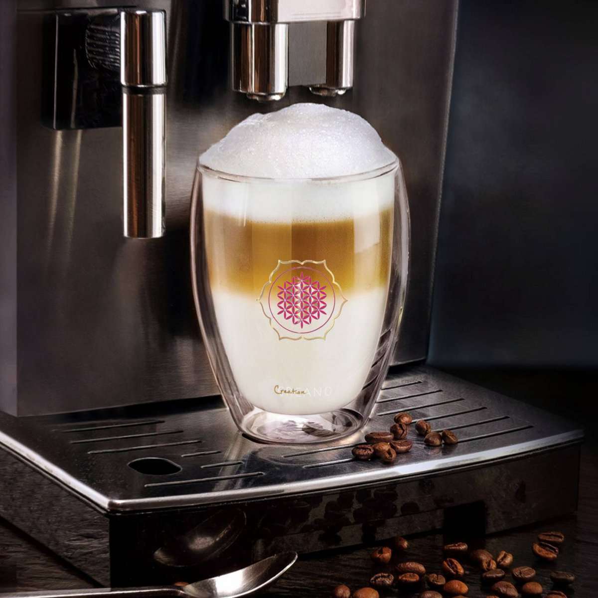 Flower of Life thermoglas 250ml Creano voor koffie thee cocktails
