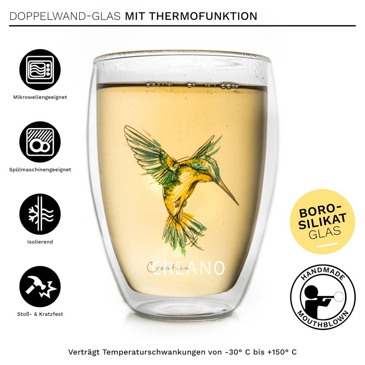 Mondgeblazen Creano dubbelwandige glazen 250ml voor koffie en thee

