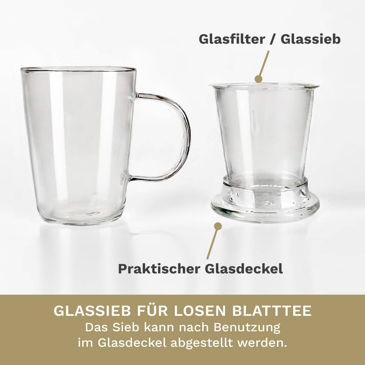 Creano theeglas met transparante glazen zeef perfect voor losse thee
