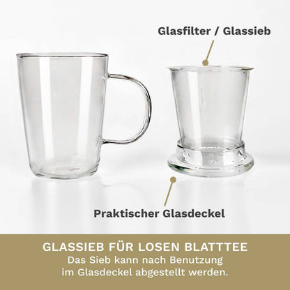 Creano theeglas met transparante glazen zeef perfect voor losse thee
